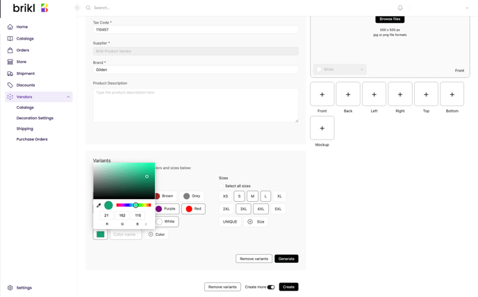 Add Product Sizes and Colors