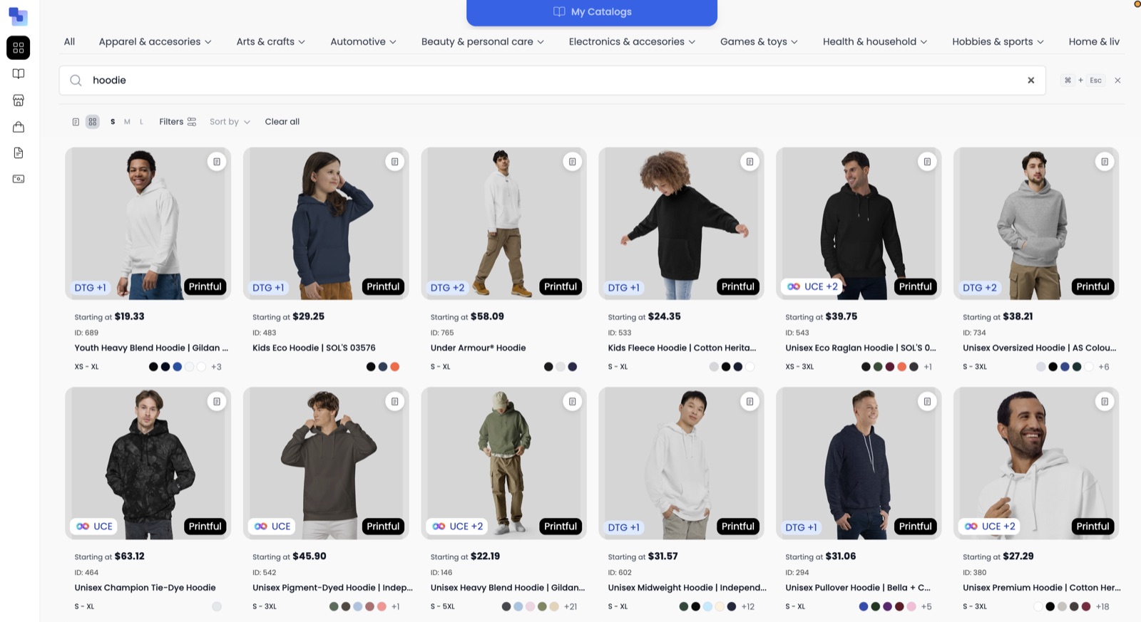 Custom branded hoodies in the Brikl marketplace — Gildan, Champion, Independent and AS Colour hoodies