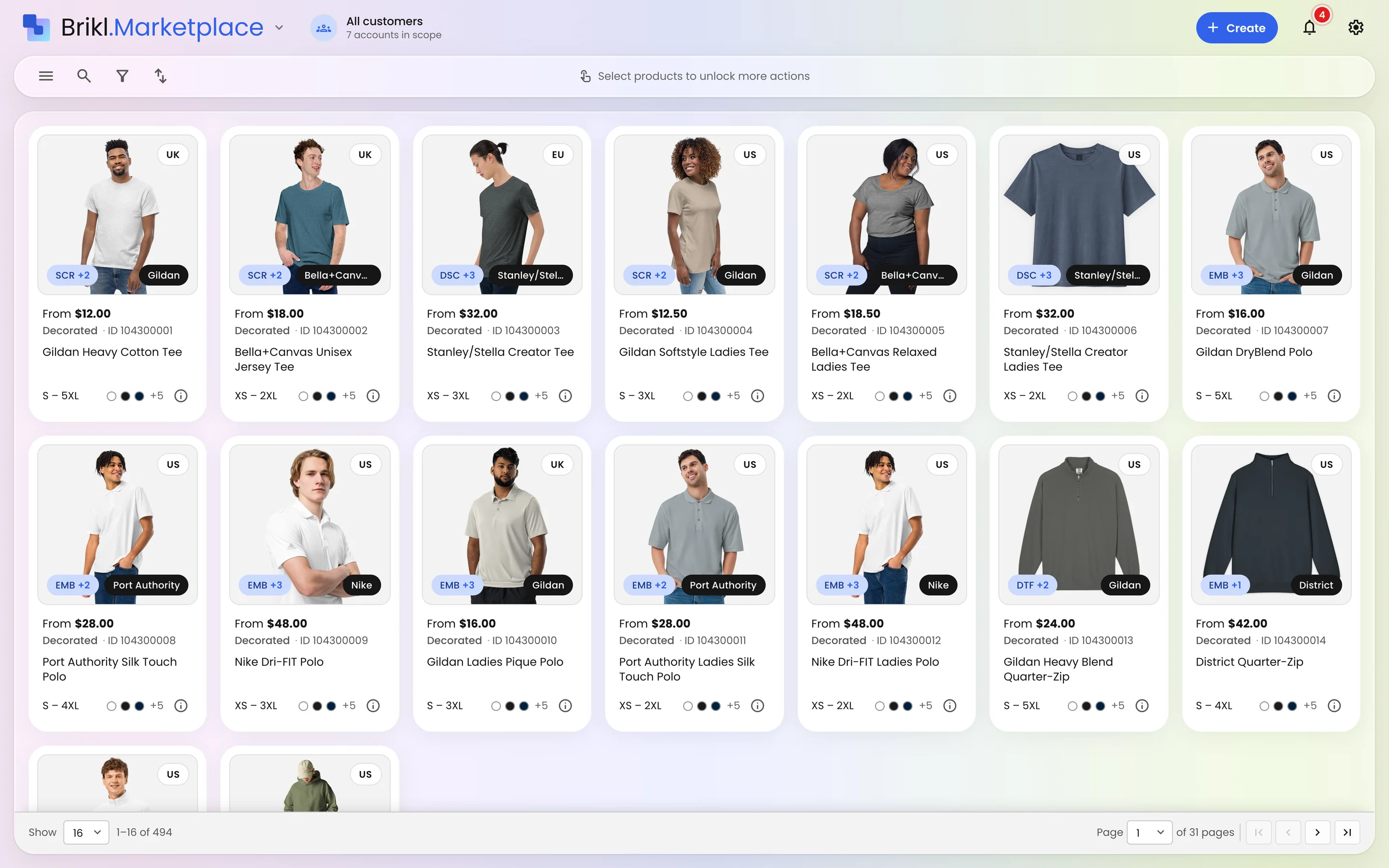 The Brikl Marketplace — browse 8,000+ decorated products from 190+ wholesale brands at live cost of goods