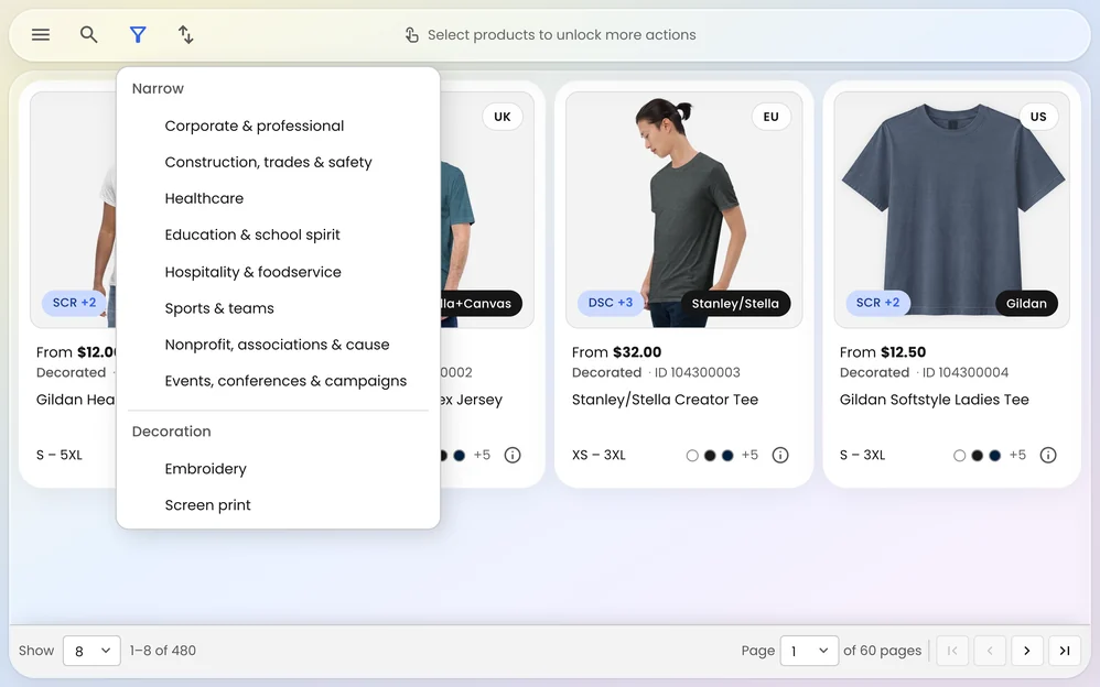 Narrowing the Brikl marketplace by industry and decoration method