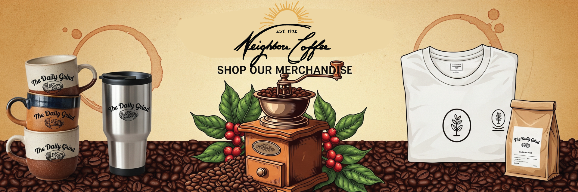 Neighbors Coffee local business merchandise store banner